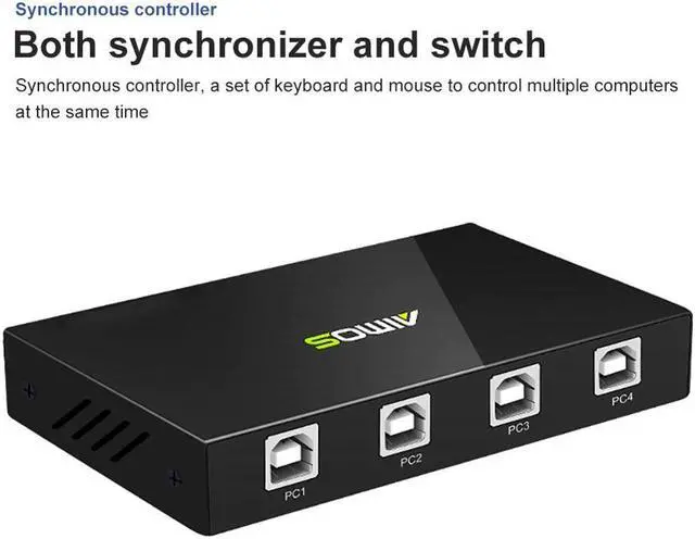 Alt view image 2 of 5 - Synchroniser Controller with 1-button 4-port USB Keyboard KVM Switch Splitter Computer Synchronizer USB 2.0 Synchronizer