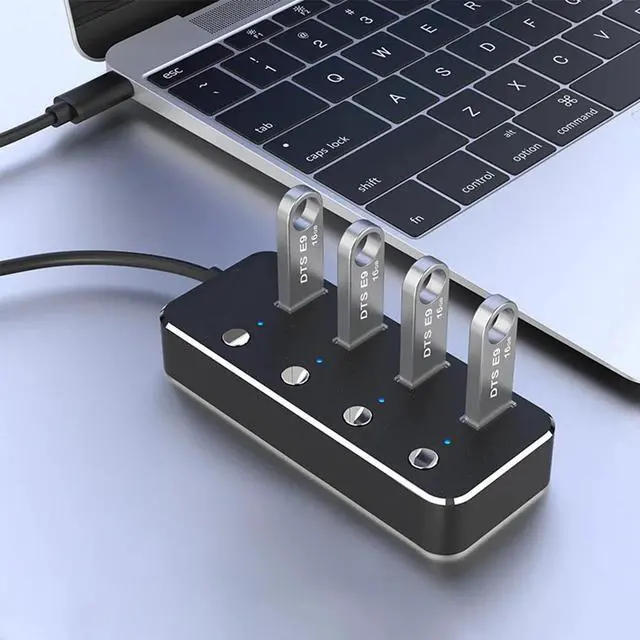 Alt view image 2 of 5 - 4-Port Laptop Notebook High Speed LED Indicators USB Hub Power Supply Portable Aluminum Alloy PC Home Universal Splitter