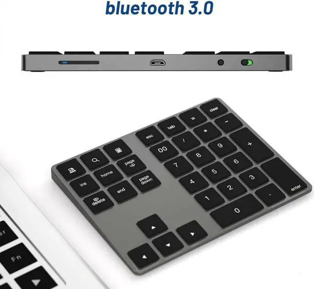 Alt view image 2 of 5 - Alloy Bluetooth Wireless Numeric Keypad with USB HUB Digital Input Function for Windows,OS,Android laptop PC