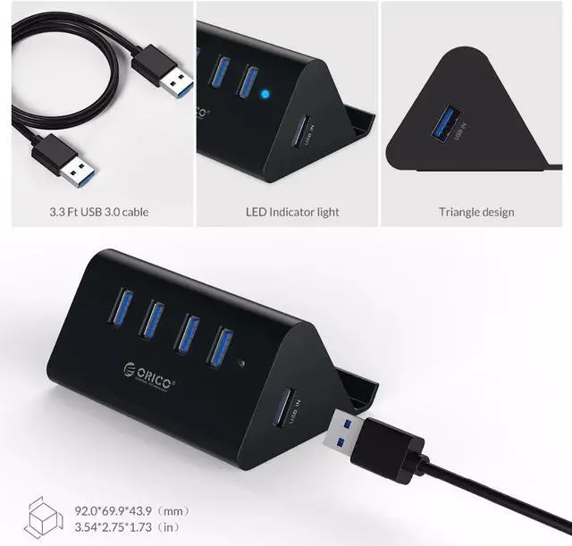 Alt view image 5 of 5 - USB HUB High Speed Mini 4 ports USB2.0/USB3.0 HUB for Desktop Laptop with Phone and Tablet Holder -Black/White(SHC)