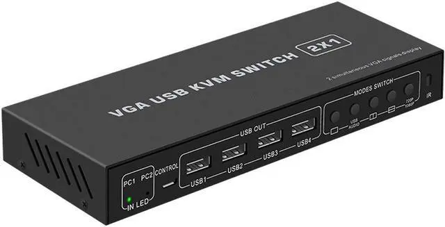 Alt view image 2 of 5 - VGA KVM Switcher 2X1 with VGA Multi-viewer function with audio in&out VGA Multiviewer KVM Switch with Remote