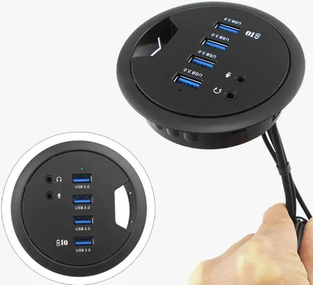 Main image of Mounting In-Desk 4 Ports USB 3.0 Hub High Speed External Expansion Adapter For Laptop PC Computer Tablet Charging Device