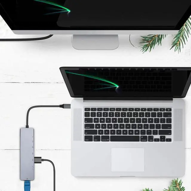 Alt view image 4 of 5 - 8-In-1 USB C Hub Type C to RJ45 Ethernet USB 3.0 Ports SD/TF Card Reader USB-C PD Power Delivery for MacBook Pro Dock