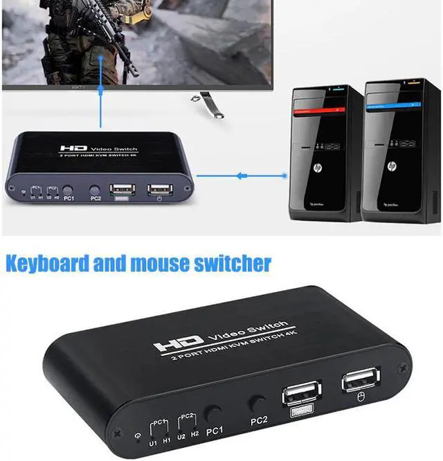 Main image of KVM Switch Box 4 Port 2.0 Switcher Office PC Sharing Splitter for Keyboard Mouse Printer Monitor for Windows/Mac/Linux