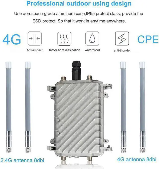 Alt view image 5 of 5 - waterproof 4GCPE Lte router 4G SIM card WiFi router IP66 waterproof 2.4G LTE wireless AP Wifi router industrial router