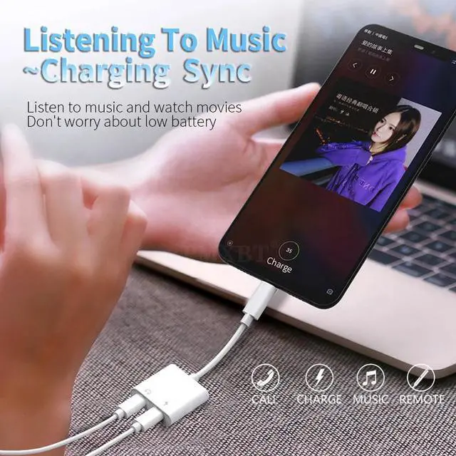 Alt view image 5 of 5 - Type C To 3.5mm Jack Earphone Audio Adapter Charger For 2in1 Charging Converter Cable for phone to 3.5