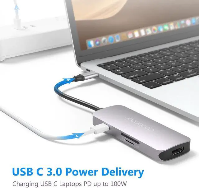 Alt view image 4 of 5 - 7-in-1 USB C USB-C Hub with Type C Power Delivery Hub 4K HD Output USB 3.0 HUB SD/TF for MacBook Pro P20 Pro