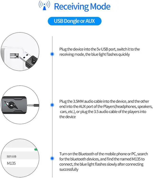Alt view image 3 of 5 - 4 IN 1 USB Bluetooh 5.0 Audio Receiver Transmitter 3.5 AUX Jack RCA Stereo Wireless Bluetooth Adapter For TV PC Car Music