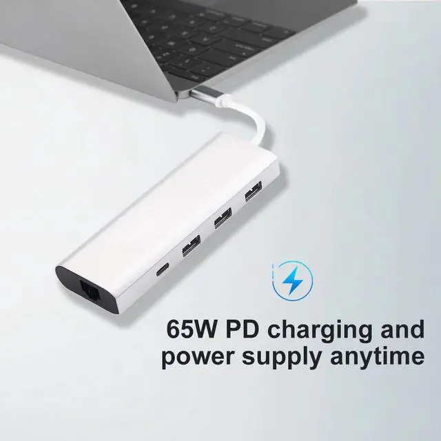 Alt view image 4 of 5 - USB docking station All-in-One USB-C to USB3.0 RJ45 PD Adapter for MacBook Windows Type C HUB