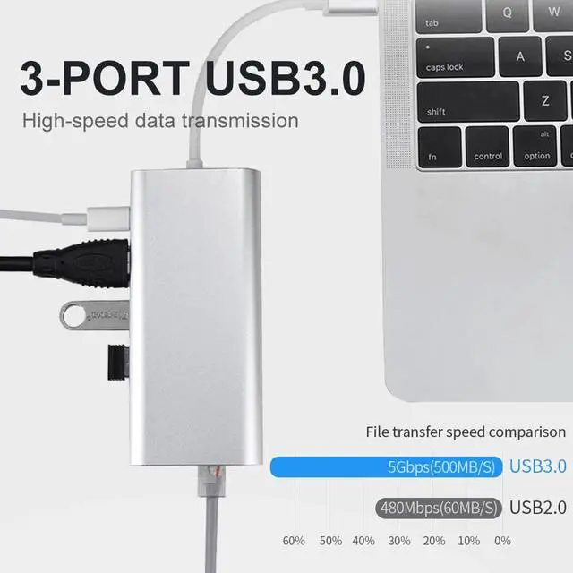 Alt view image 3 of 5 - USB docking station All-in-One USB-C to USB3.0 RJ45 PD Adapter for MacBook Windows Type C HUB