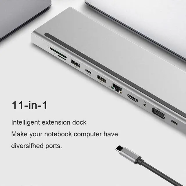 Alt view image 3 of 5 - 11 in 1 USB Type C Hub Adapter Laptop Docking Station /VGA/RJ45/PD/Thunderbolt 3 For MacBook Surface Compatible