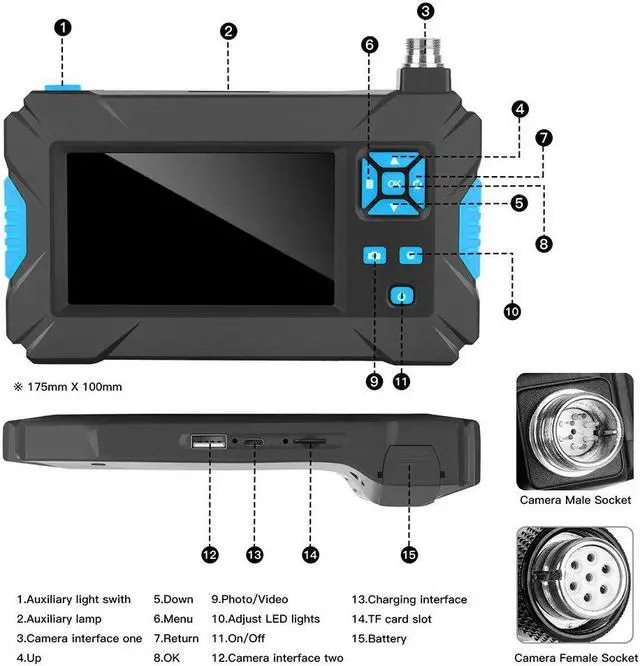 Alt view image 2 of 5 - Pipe Industrial Endoscope 1080P Borescope HD Inspect Camera 5.5mm Endoscop Camera Fflexible with 4.3 inch Screen 8 LED Light