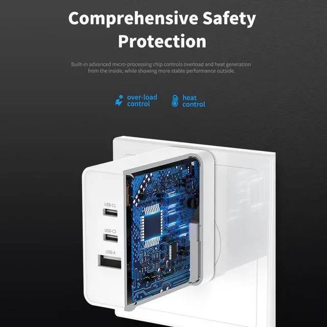 Alt view image 2 of 5 - GaN 65W Fast PD Charger for iPhone 11 Pro Macbook 3 Port USB Type C QC 4.0 Charger Foldable Adapter Wall Charger for