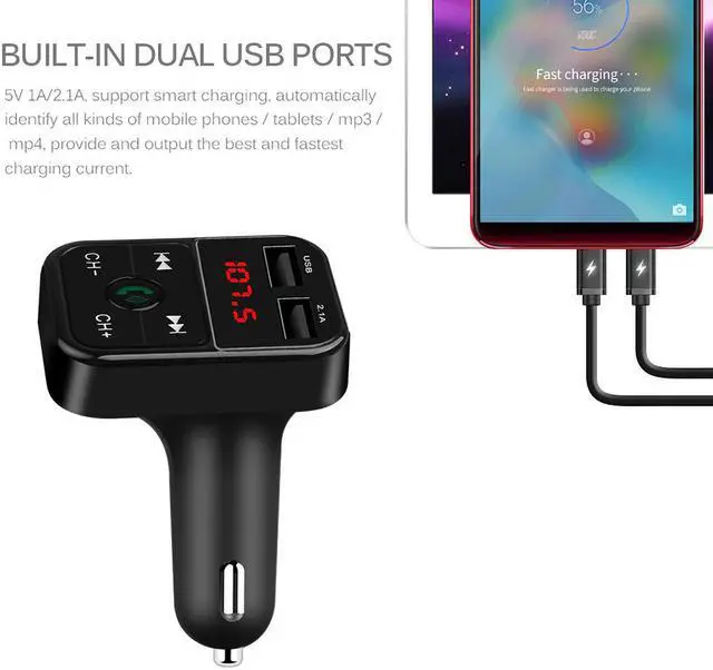 Alt view image 2 of 5 - Dual USB Car Charger Bluetooth Handsfree Audio Receiver Voltage Display Car Kit Mobile Phone Charger Auto MP3 Player
