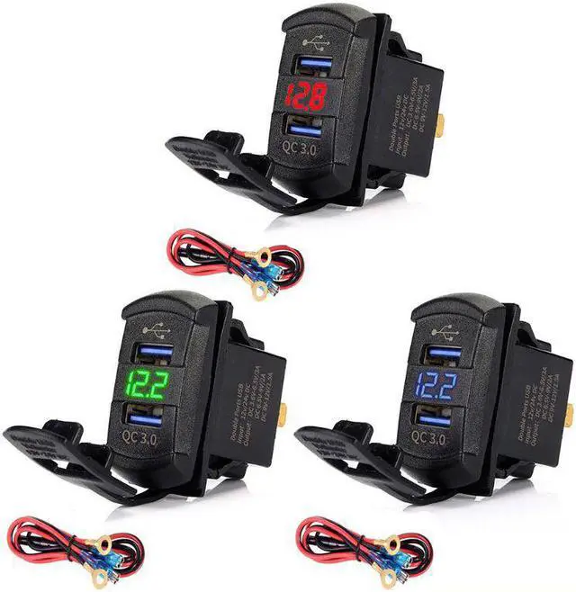 Alt view image 2 of 5 - Charge 3.0 Dual USB Rocker Switch QC 3.0 Fast Charger LED Voltmeter for Boats Car Truck Motorcycle Smartphone Tablet