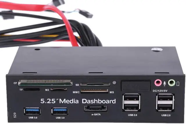 Alt view image 3 of 5 - 5.25"All-in-One Media Dashboard Multi-Function Front Panel Card Reader USB 2.0 and USB 3.0 ESATA Black Color