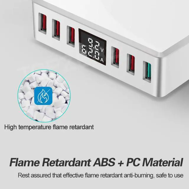 Alt view image 4 of 5 - 6 Ports USB Charger QC 3.0 Fast Charging Smart LCD Digital Display Multi-Port Travel Charger Station Quick Charge USB Charging