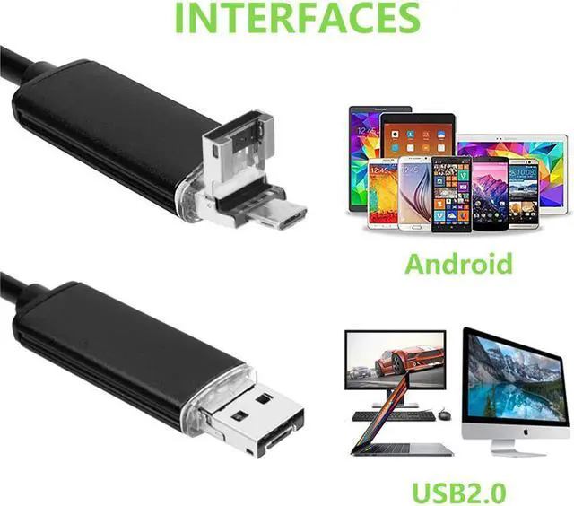 Alt view image 3 of 5 - 1-10M 8mm USB Endoscope 2 in 1 IP67 Waterproof Borescope Inspection Camera 1080P 2Mp with 6 LED USB Adapter for Android Phone