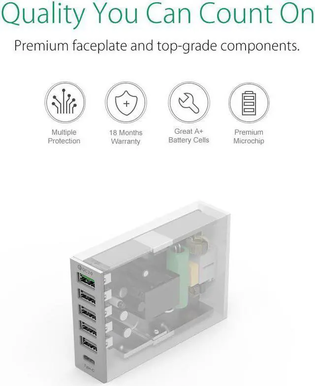 Alt view image 4 of 5 - USB Charger Type-C QC2.0 Quick Charger 6 port 5V2.4A 9V2A 12V1.5A Mobile Phone Charger for