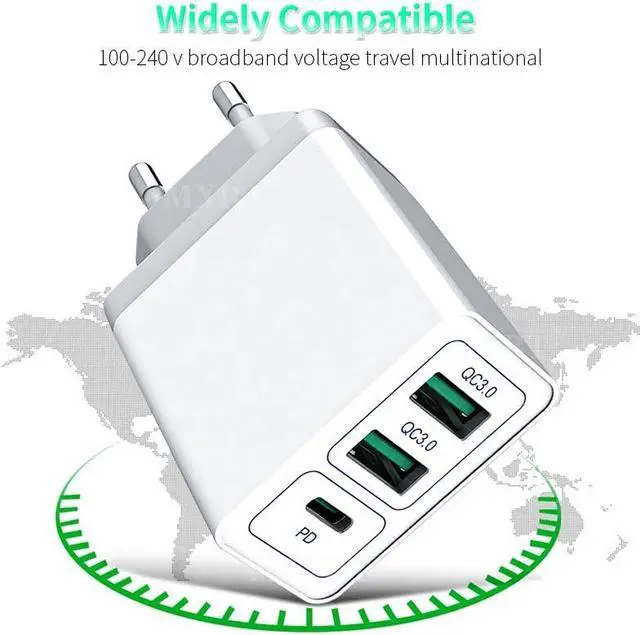 Alt view image 3 of 5 - 3 Ports USB PD Charger 36W Quick Charge 4.0 3.0 Fast Charger Mobile Phone Fast Charging Travel Wall Device EU US UK Plug Adapter