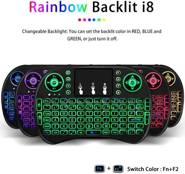 Alt view image 2 of 5 - 2.4Ghz Wireless Keyboard 7 color backlit i8 Mini Russian English 3 colour Air Mouse with Touchpad Remote Control Android TV Box