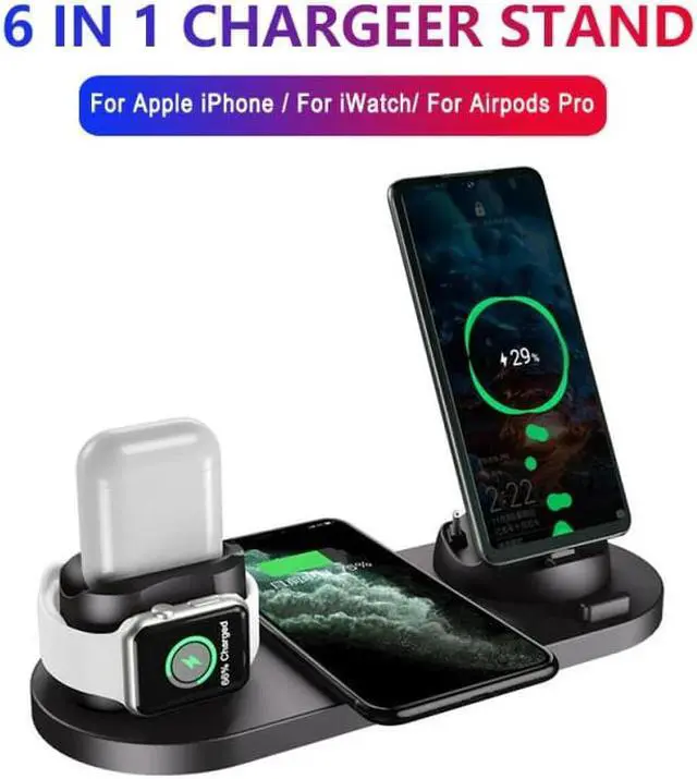 Alt view image 4 of 5 - 6 In 1 Qi Wireless Charger Pad For IPhone 11 Pro X XS Max XR For  Watch 4 3 2  10W Fast Charge For  S10