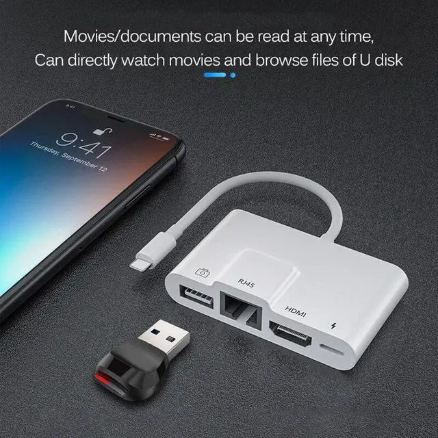 Alt view image 3 of 5 - For iPhone Multi Adapter Lightning Internet+ On-screen+USB+Charging AllIn1 Docking Station Rj45 Connector Living HINI