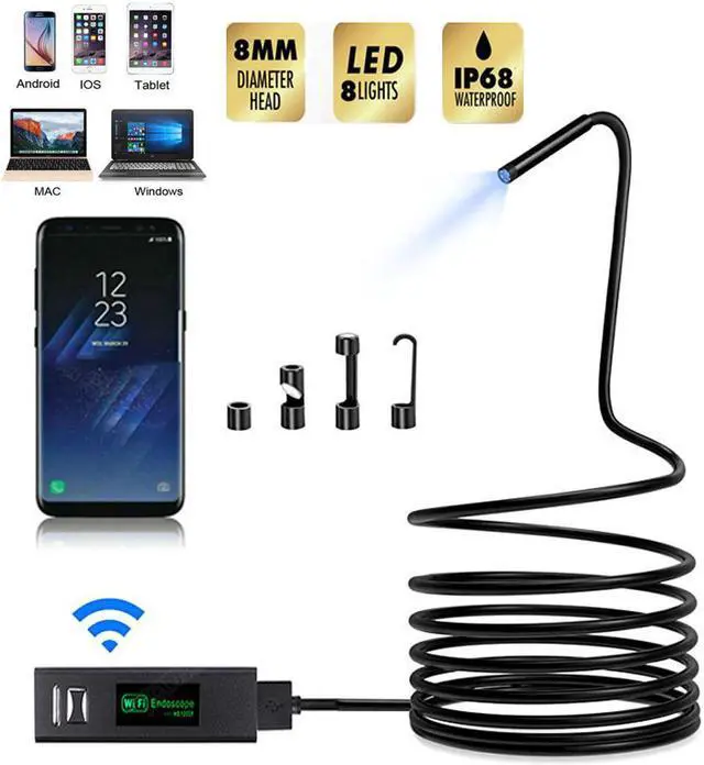 Main image of 8mm Wifi HD 1200P Endoscope Camera USB IP68 Waterproof Borescope Semi Rigid Tube Wireless Video Inspection for Android/iOS