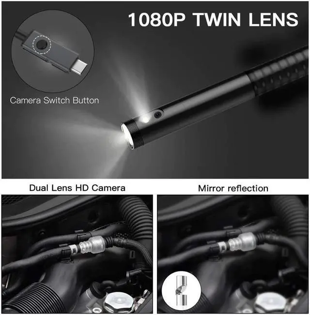 Alt view image 3 of 5 - 8mm Dual Lens Inspection Camera 1080P Industrial Endoscope 5m Waterproof Borescope 4.5 Screen Snake Camera with 32GB TF Card