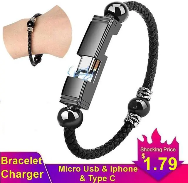 Main image of Leather Portable USB Type C Bracelet Phone Charger Micro Usb Charging Data Carregador Portatil For Xiaomi MI9 Samsung S20 S10