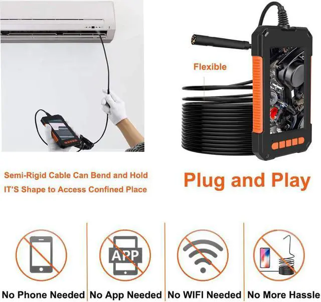 Alt view image 2 of 5 - Endoscope 1080P HD Borescope Camera Video Inspection Camera 4.3 Inch LCD Screen Snake Camera with 2600mAh Battery
