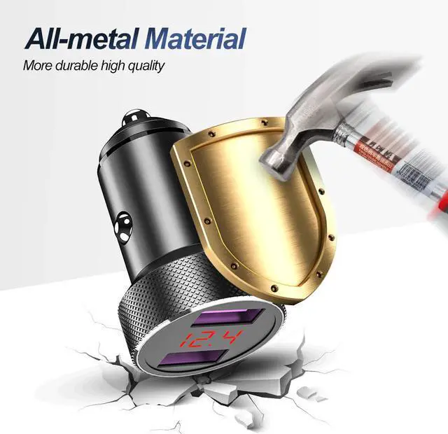 Alt view image 5 of 5 - 36W Metal Dual QC 3.0 LED Display Car Phone Charger Quick Charge 4.0 Usb Charger For iPhone Samsung Xiaomi Oneplus Adapter