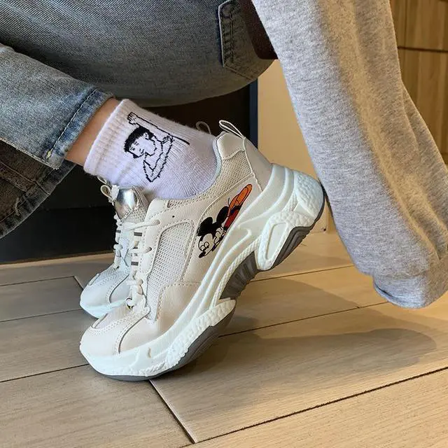 Alt view image 2 of 5 - Mouse Harajuku Breathable White Shoes Flat Heel Casual Sports Shoes Wild Thick Bottom Increase Daddy Shoes Female Z512