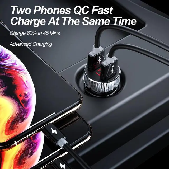 Alt view image 2 of 5 - 36W Metal Dual QC 3.0 LED Display Car Phone Charger Quick Charge 4.0 Usb Charger For iPhone Samsung Xiaomi Oneplus Adapter