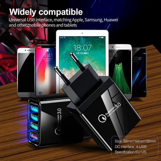 Alt view image 5 of 5 - 3.0 3A 4 USB Phone Charger Fast Charging For IPhone Xiaomi Huawei P30 Pro Samsung Fast EU Wall Adapter Turbo