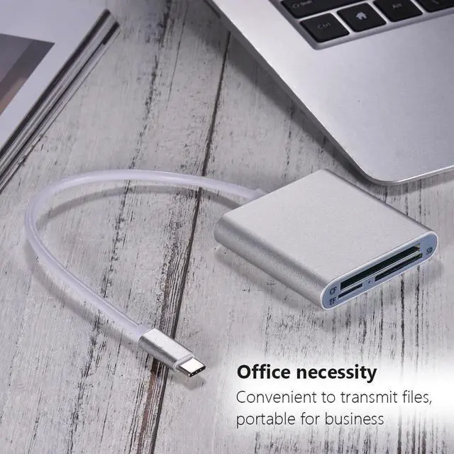 Alt view image 5 of 5 - Type-C Card Reader USB 3.0 Card Reader 3-in-1 TF/SD/CF Card Reader Aluminum Alloy Card Reader Silver