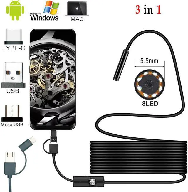 Main image of 2m 1.5m 1m Mini 5.5mm Lens Snake Endoscope Camera Hard Semi-rigid Borescope Car Inspection Camera for Smartphone Android PC
