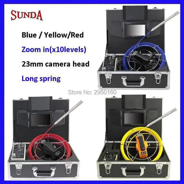 Main image of 23mm camera long spring 20/30/40/50 Sewer Pipe Inspection Camera System 7"monitor zoom 10levels 8G gift DVR max 256G