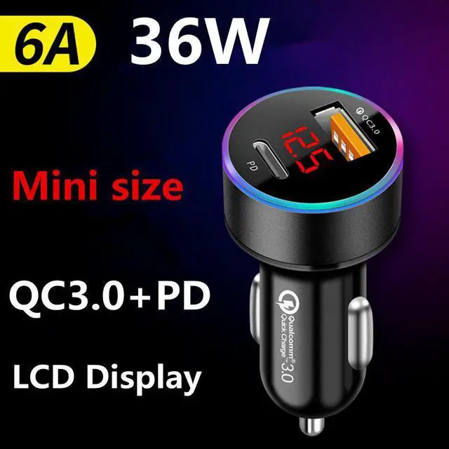 Main image of USB Car Charger LCD Display Mini Quick Charge 3.0 PD 6A 36W QC3.0 Fast Charger For iPhone Huawei Xiaomi Mi Type C Mobile Phone