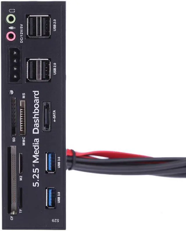 Alt view image 5 of 5 - 5.25"All-in-One Media Dashboard Multi-Function Front Panel Card Reader USB 2.0 and USB 3.0 ESATA Black Color