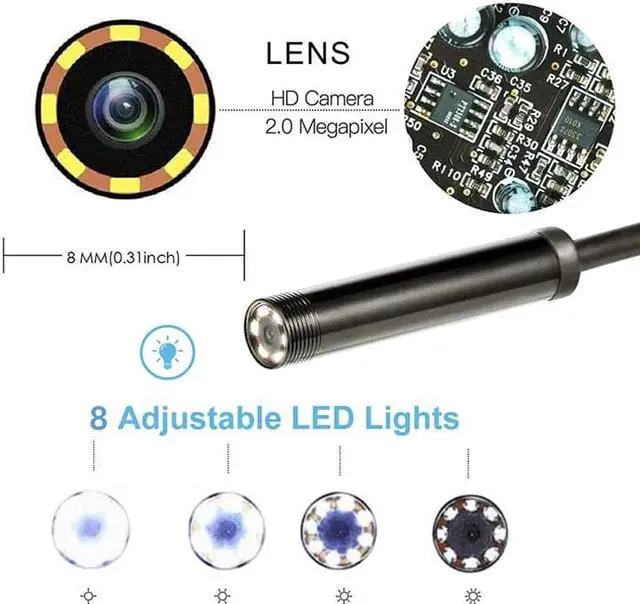 Alt view image 4 of 5 - 3 in 1 Endoscope Camera 8mm Ultra Thin Waterproof Inspection Snake Camera Hard Cable for PC Android Phone Endoscope Pipe