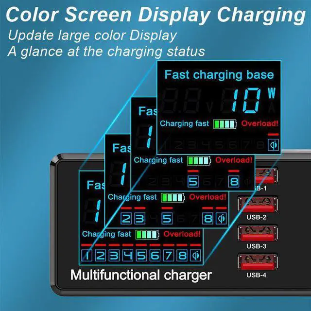 Alt view image 3 of 5 - 100W Multi USB Fast Charger For IPhone 11 Pro Max XS XR 8 Port Usb LCD Quick Charge 3.0 PD Charger For  S10
