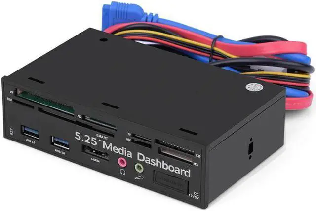 Alt view image 2 of 5 - 5.25inch PC Multifunction Media Dashboard USB3.0 e-SATA Power Port Audio SIM/SMART Multi Card Reader supports M2/TF/SD/XD/MS/CF