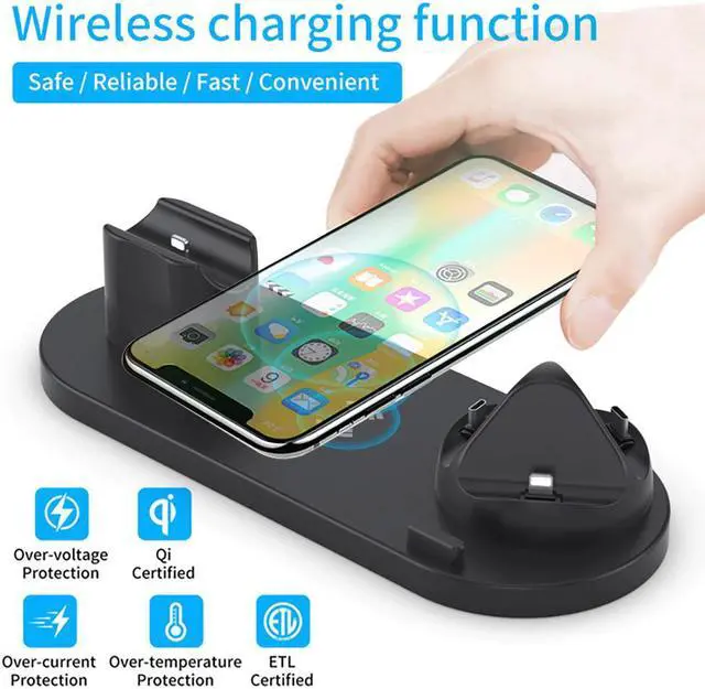 Alt view image 2 of 5 - 6 in 1 Wireless Charger Dock Station for iPhone/Android/Type-C USB Phones 10W Qi Fast Charging For  Watch  Pro