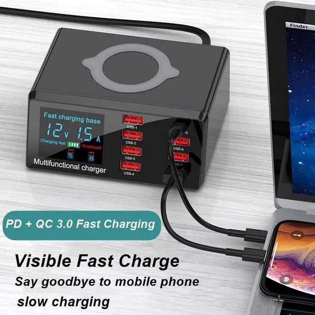 Alt view image 4 of 5 - 100W Multi USB Fast Charger For IPhone 11 Pro Max XS XR 8 Port Usb LCD Quick Charge 3.0 PD Charger For  S10