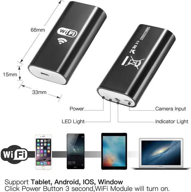 Alt view image 4 of 5 - 8mm 1/2/3/5M WIFI Endoscope Camera Mini Waterproof Soft Cable Inspection Camera USB Endoscope Borescope IOS Endoscope For Iphone