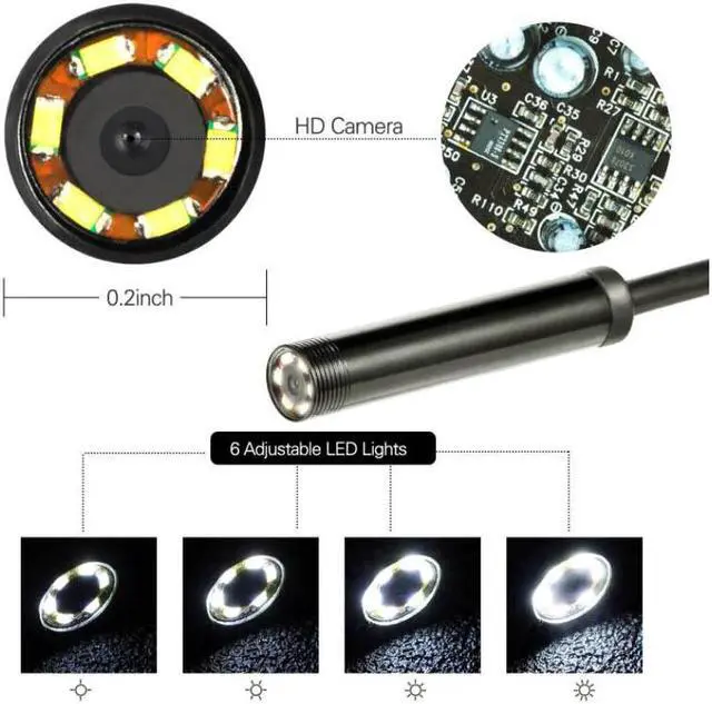Alt view image 4 of 5 - 7mm Endoscope Camera Flexible IP67 Waterproof Micro USB Inspection Borescope Camera for Android PC Notebook 6LEDs Adjustable OTG