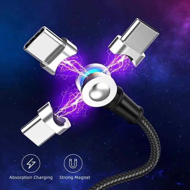 Main image of 3 IN 1 USB Magnetic Cable 180 Degree  Rotation Fast Charging for iPhone Type C Micro USB Charge Ports Mobile Phones Charger
