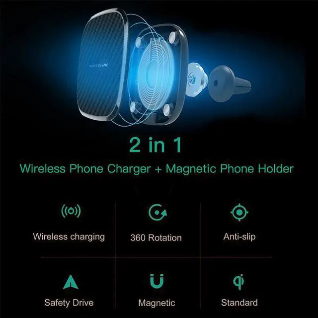 Alt view image 2 of 5 - 10W Qi Wireless Car Charger for Iphone 12 11 Pro max XS 8 Holder Air Vent Mount for  Note 20 S20 S9 Plus for Mi 9