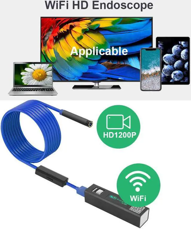 Alt view image 2 of 5 - 8mm IOS Android USB WiFi Endoscope Inspection Camera HD 8 Adjustable LED Light IP68 Waterproof Endoscope for Car Repair Tools